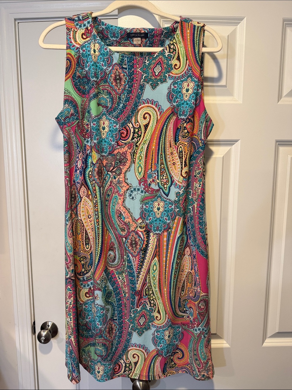 Tommy Hilfiger Sleeveless Paisley Shift Dress - Turquoise & Pink